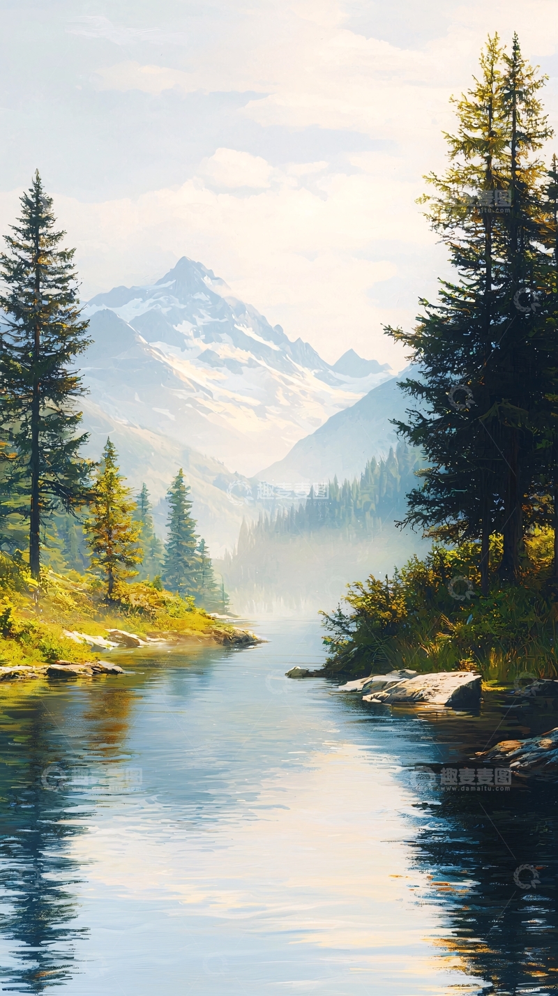 高清大图下载【趣麦麦图】雪山湖畔宁静自然风景