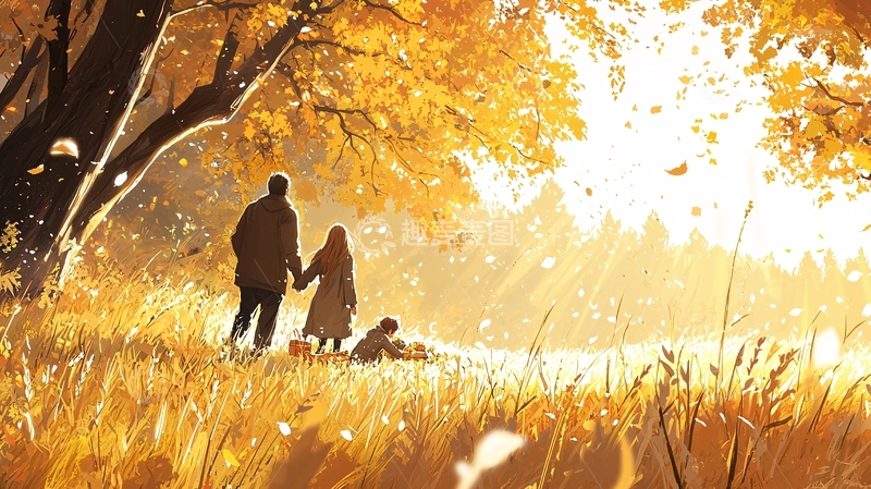 高清大图下载【趣麦麦图】秋日田野上的温馨家庭时光
