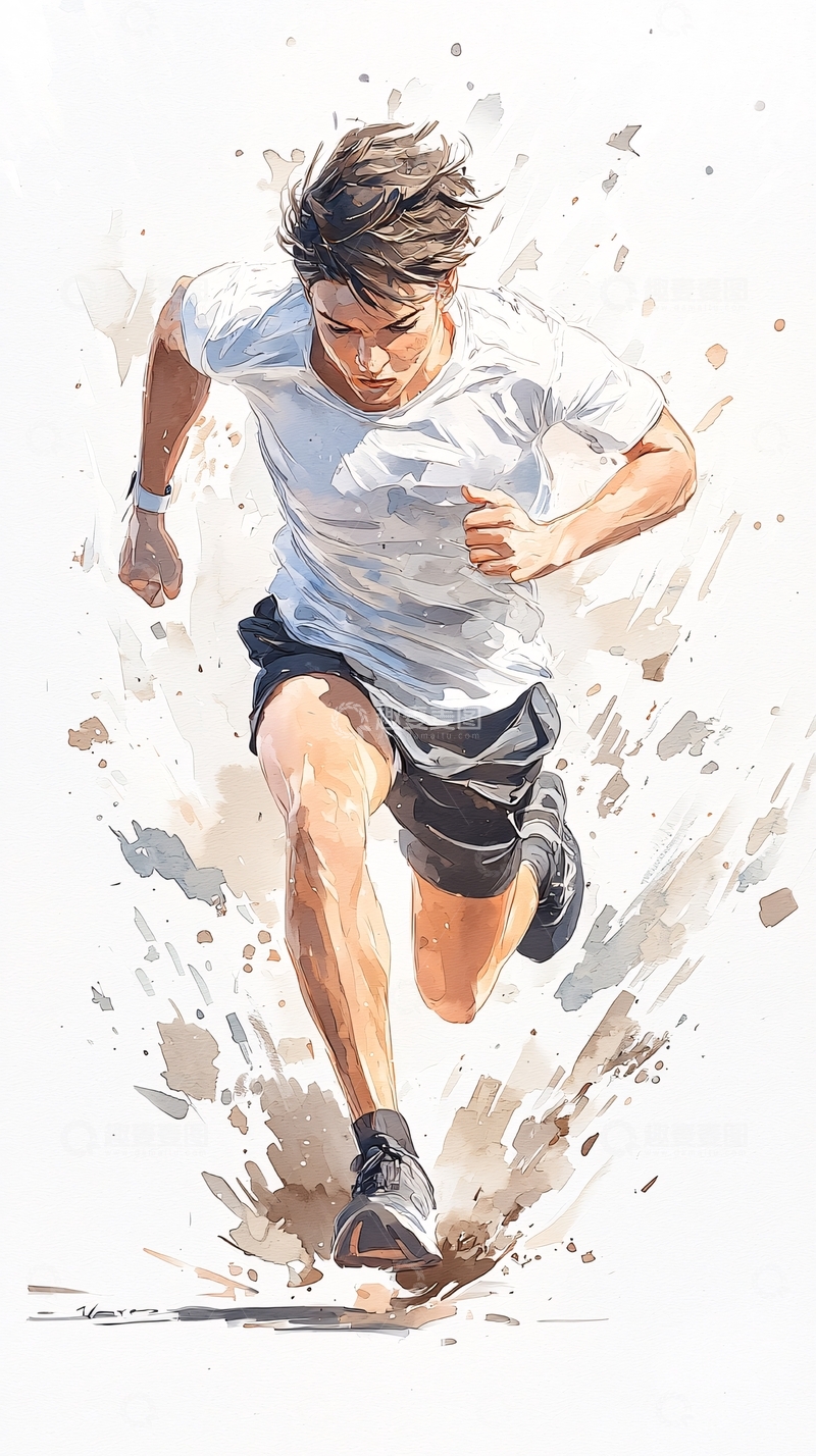 高清大图下载【趣麦麦图】奔跑的年轻男子插画