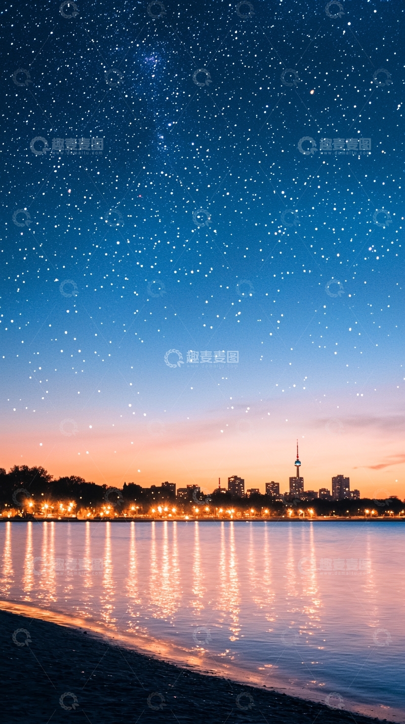 高清大图下载【趣麦麦图】夜空下的城市海滩