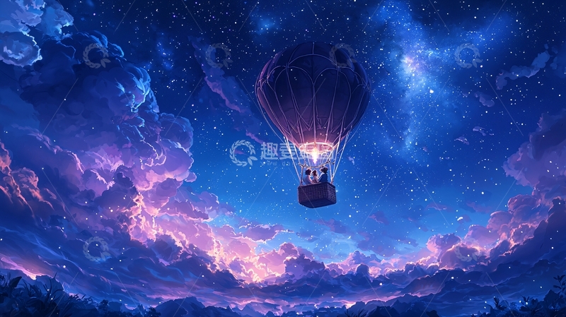高清大图下载【趣麦麦图】夜空下的热气球浪漫之旅