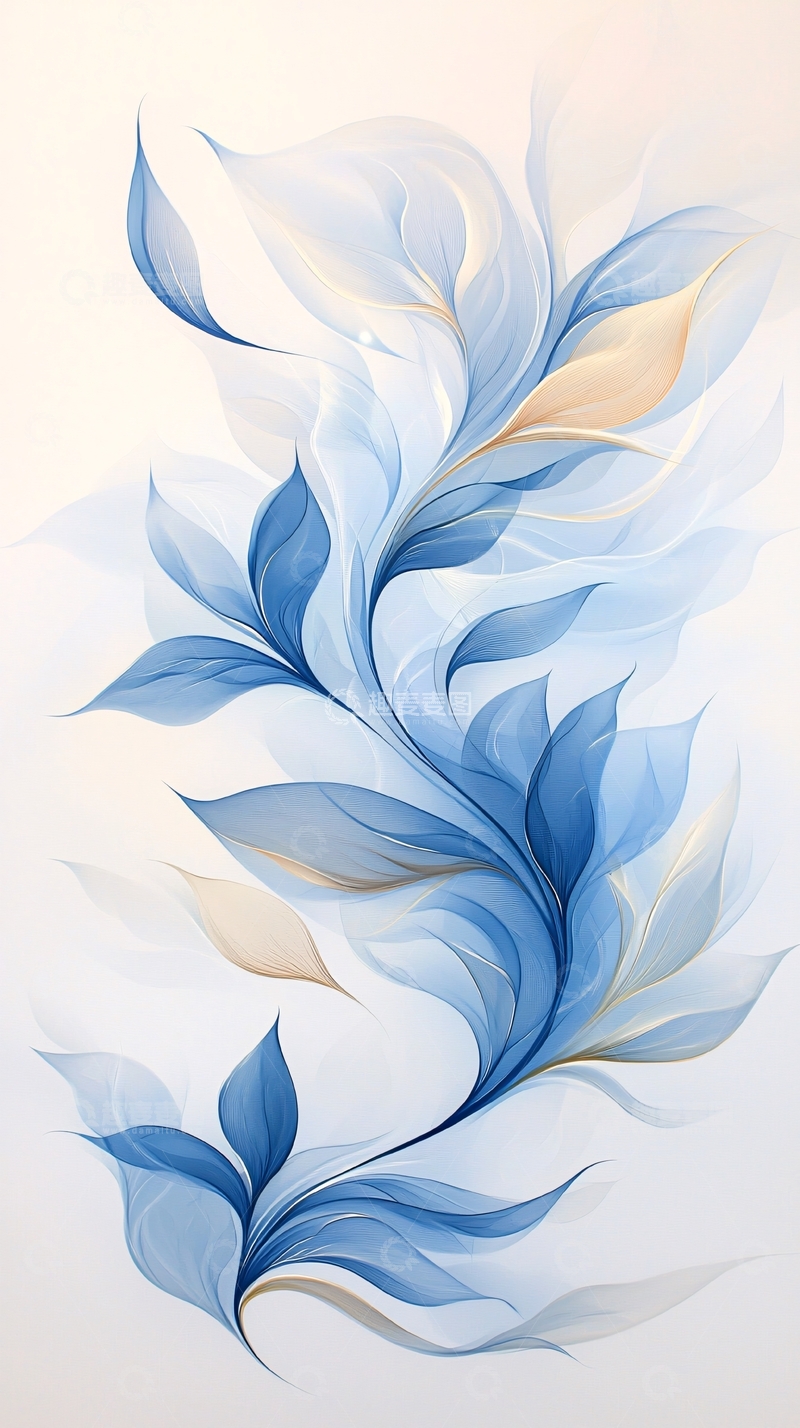 高清大图下载【趣麦麦图】蓝色渐变抽象花卉图案