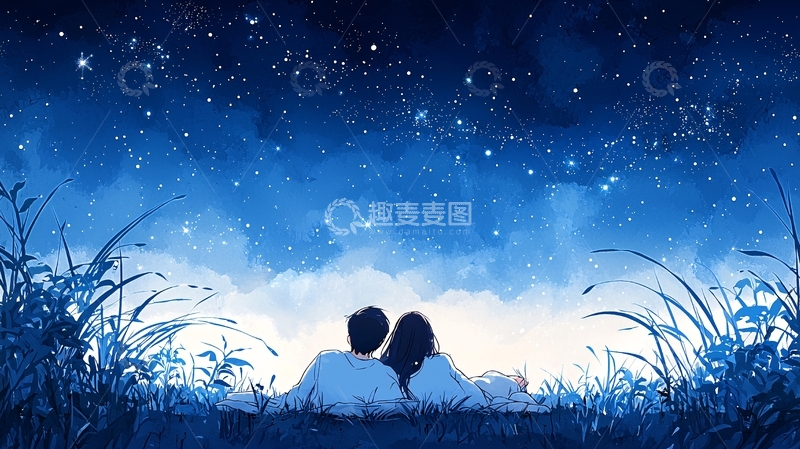 高清大图下载【趣麦麦图】夜空下的情侣剪影