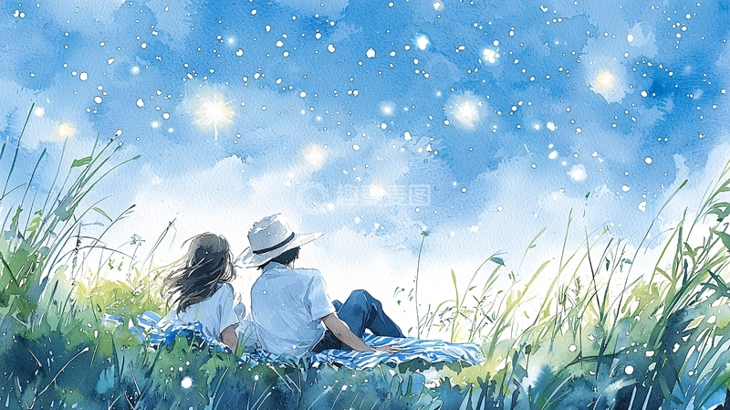 高清大图下载【趣麦麦图】情侣在星空下野餐