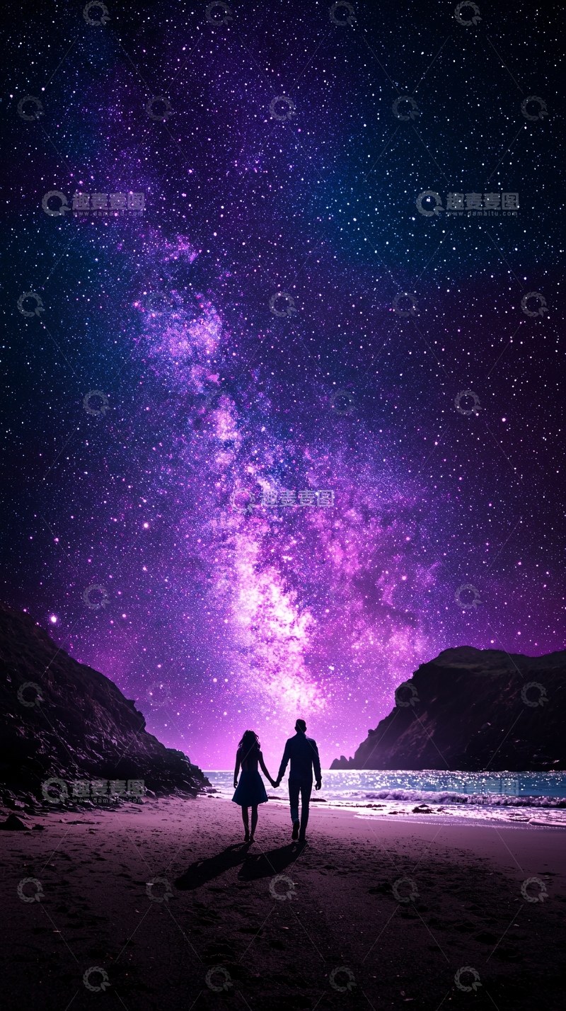 高清大图下载【趣麦麦图】情侣海滩星空浪漫夜景