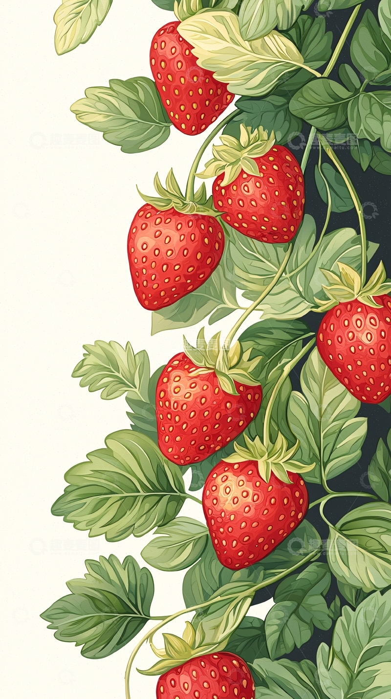高清大图下载【趣麦麦图】草莓植物插画背景图