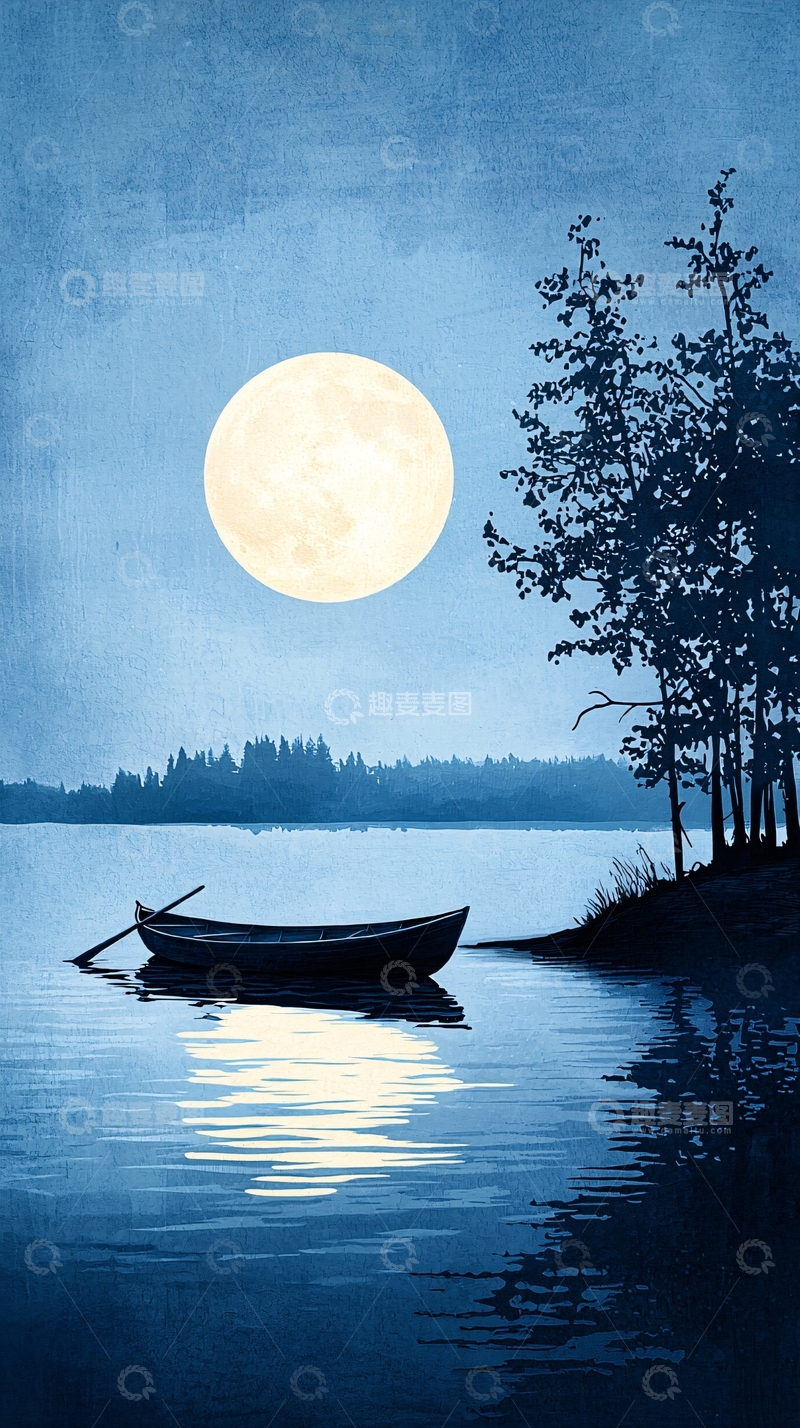 高清大图下载【趣麦麦图】月光下的宁静湖畔