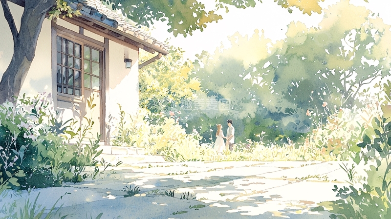 高清大图下载【趣麦麦图】夏日庭院散步情侣