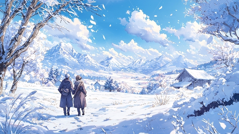 高清大图下载【趣麦麦图】冬日雪景中的情侣