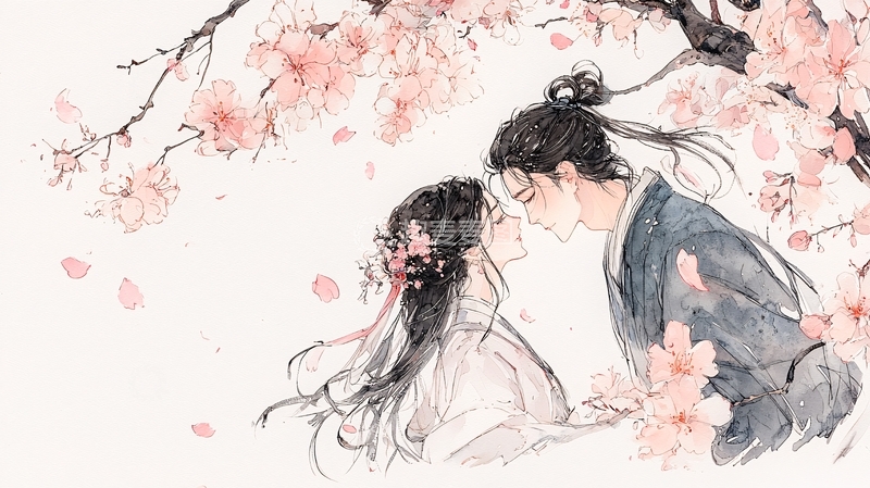 高清大图下载【趣麦麦图】桃花盛开下的情侣