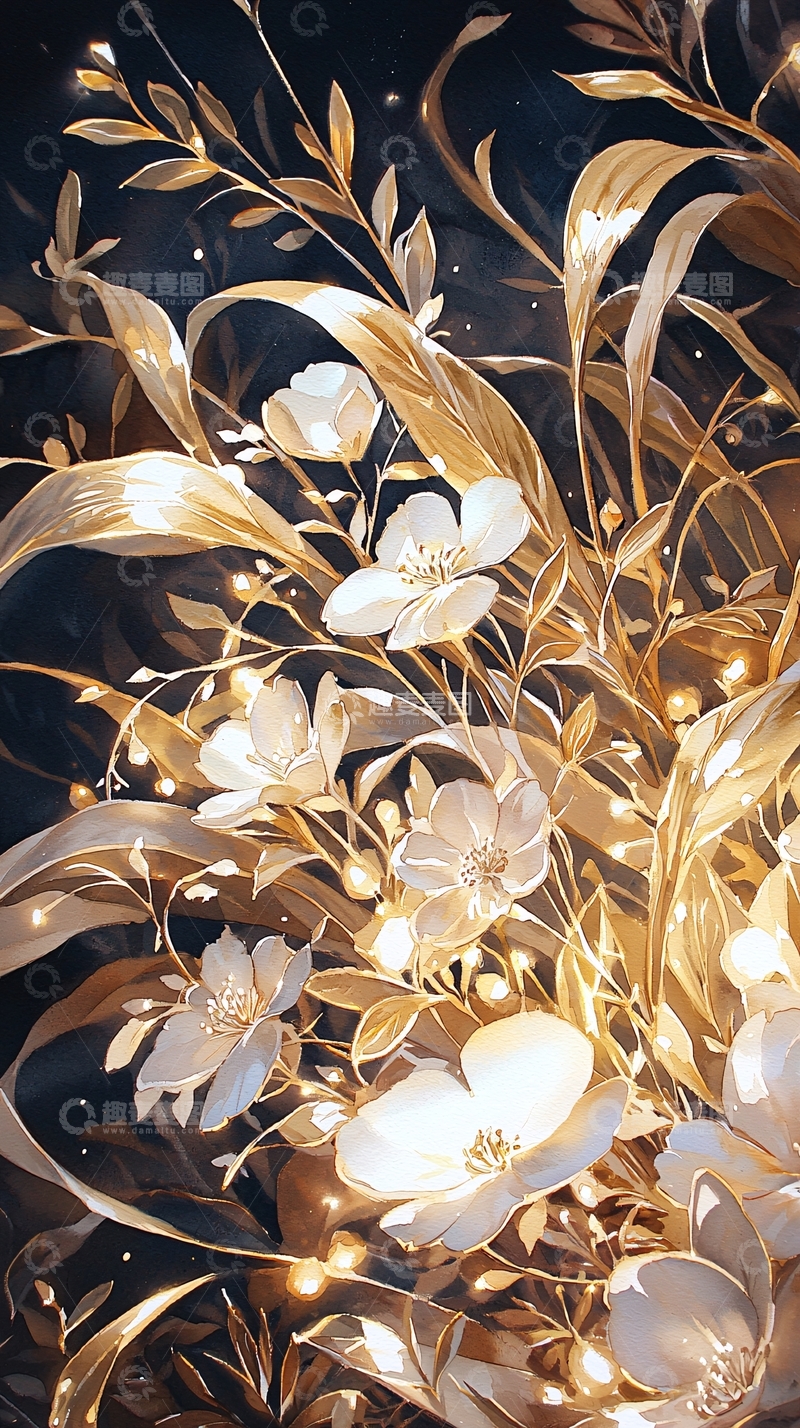 高清大图下载【趣麦麦图】金色花卉夜景背景图