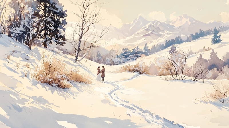 高清大图下载【趣麦麦图】冬日雪景中的情侣