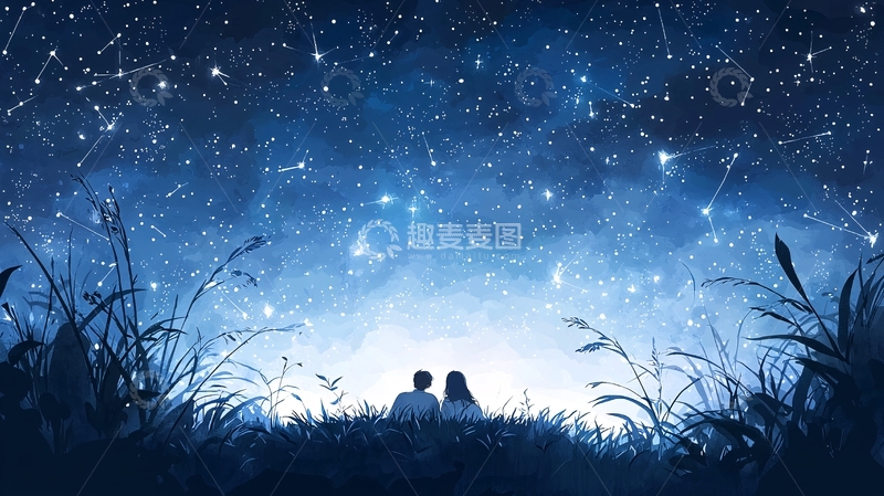 高清大图下载【趣麦麦图】夜空下的浪漫情侣剪影