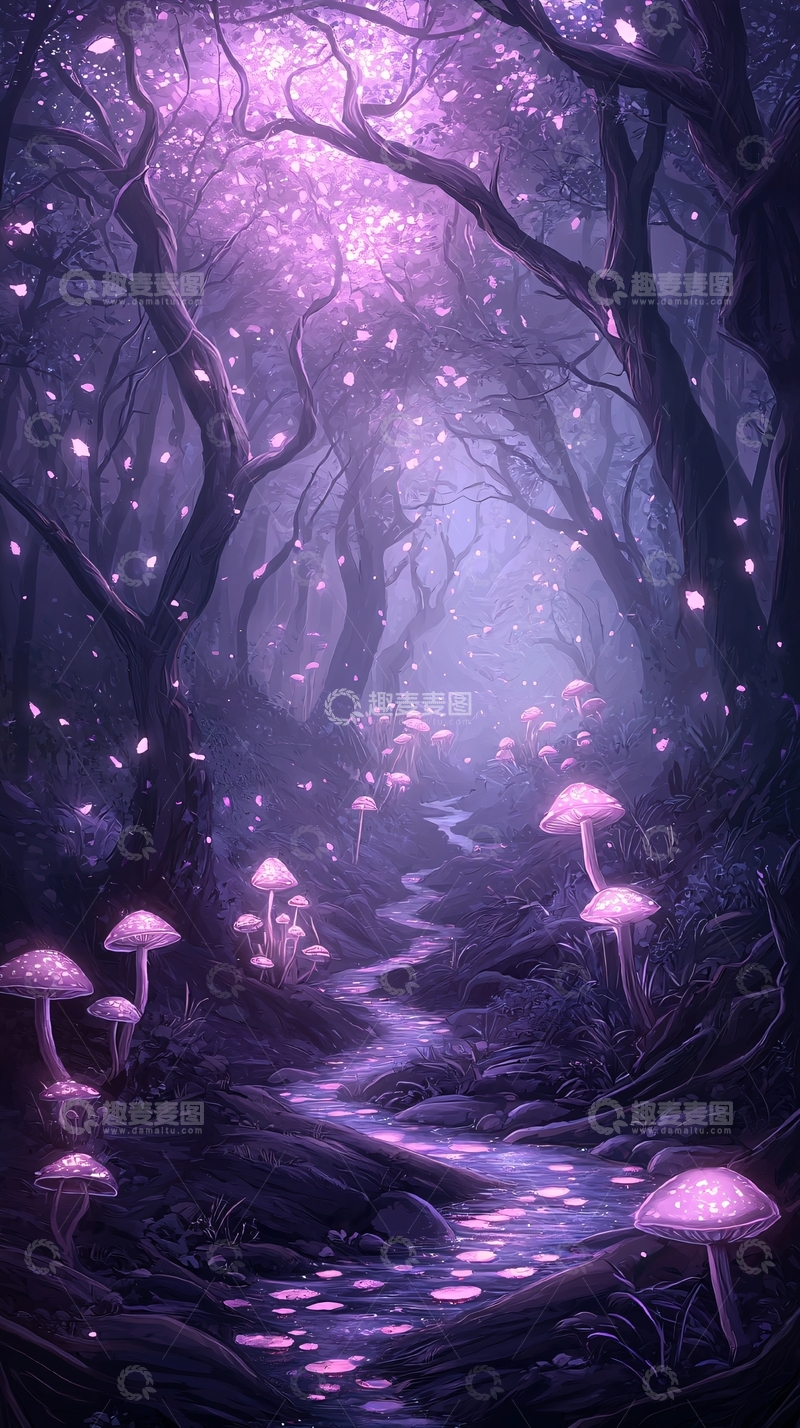高清大图下载【趣麦麦图】梦幻森林中的发光蘑菇