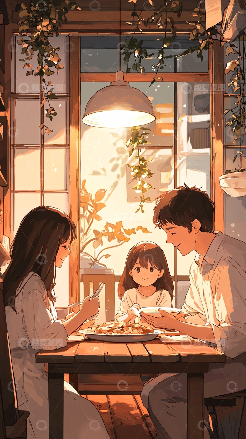 高清大图下载【趣麦麦图】温馨家庭晚餐时光