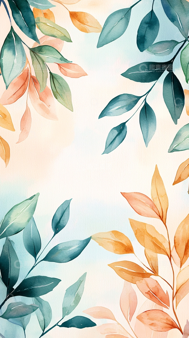 高清大图下载【趣麦麦图】秋日水彩树叶背景图