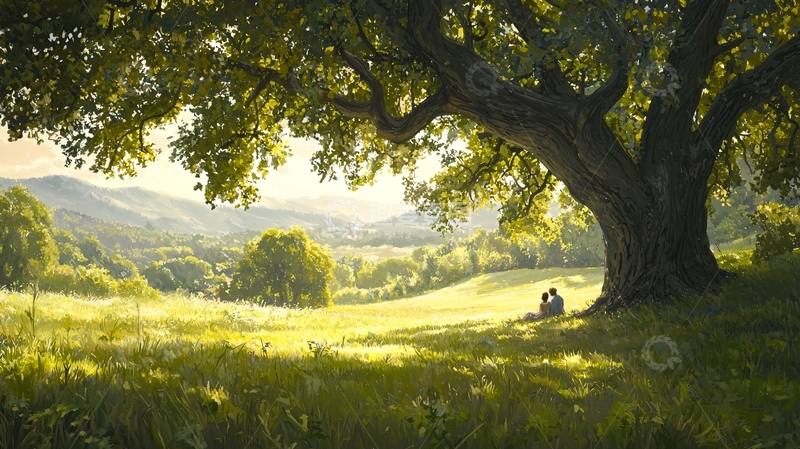 高清大图下载【趣麦麦图】树下静谧的田野时光