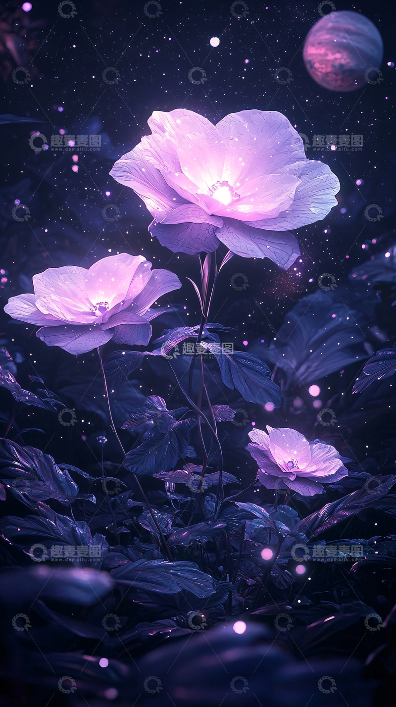 高清大图下载【趣麦麦图】梦幻紫色花朵星空背景