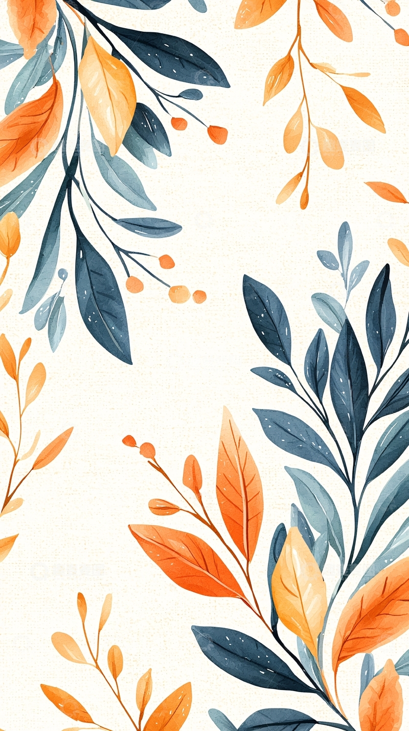 高清大图下载【趣麦麦图】秋日色彩斑斓植物插画背景