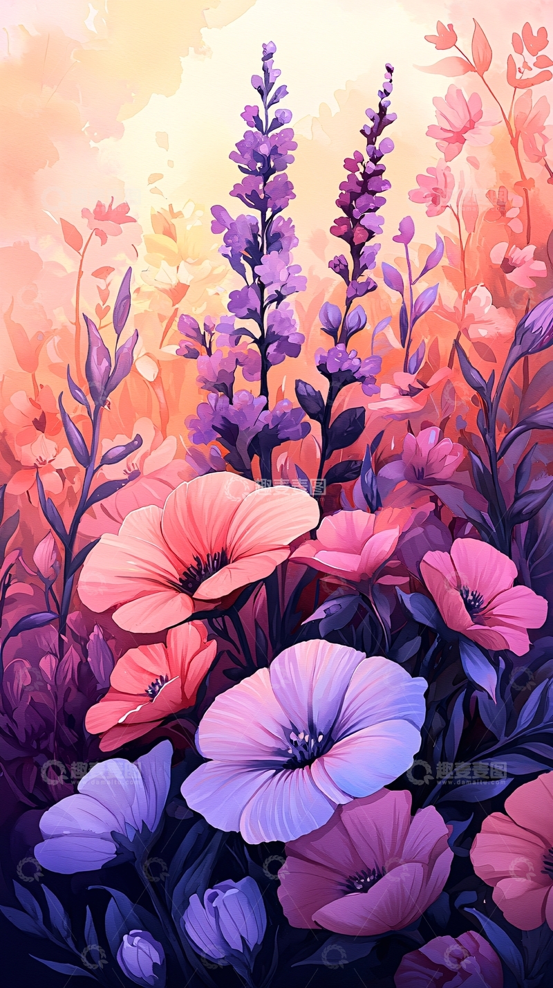 高清大图下载【趣麦麦图】梦幻紫色花朵背景图