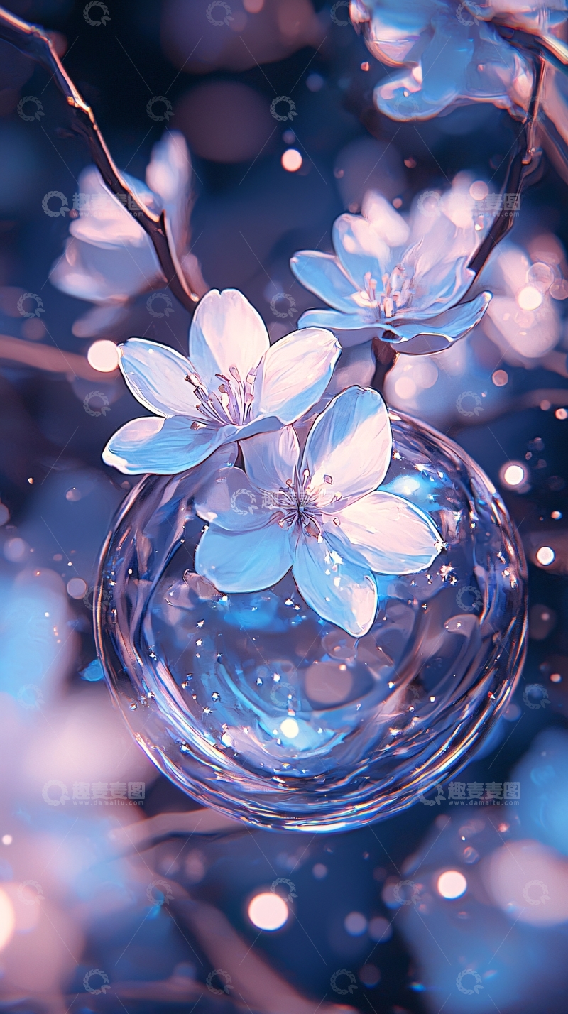 高清大图下载【趣麦麦图】梦幻蓝色水晶花瓶背景