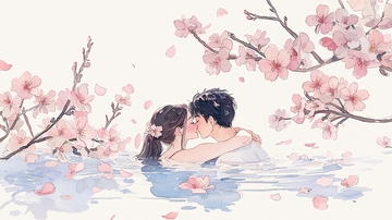 樱花树下的浪漫情侣