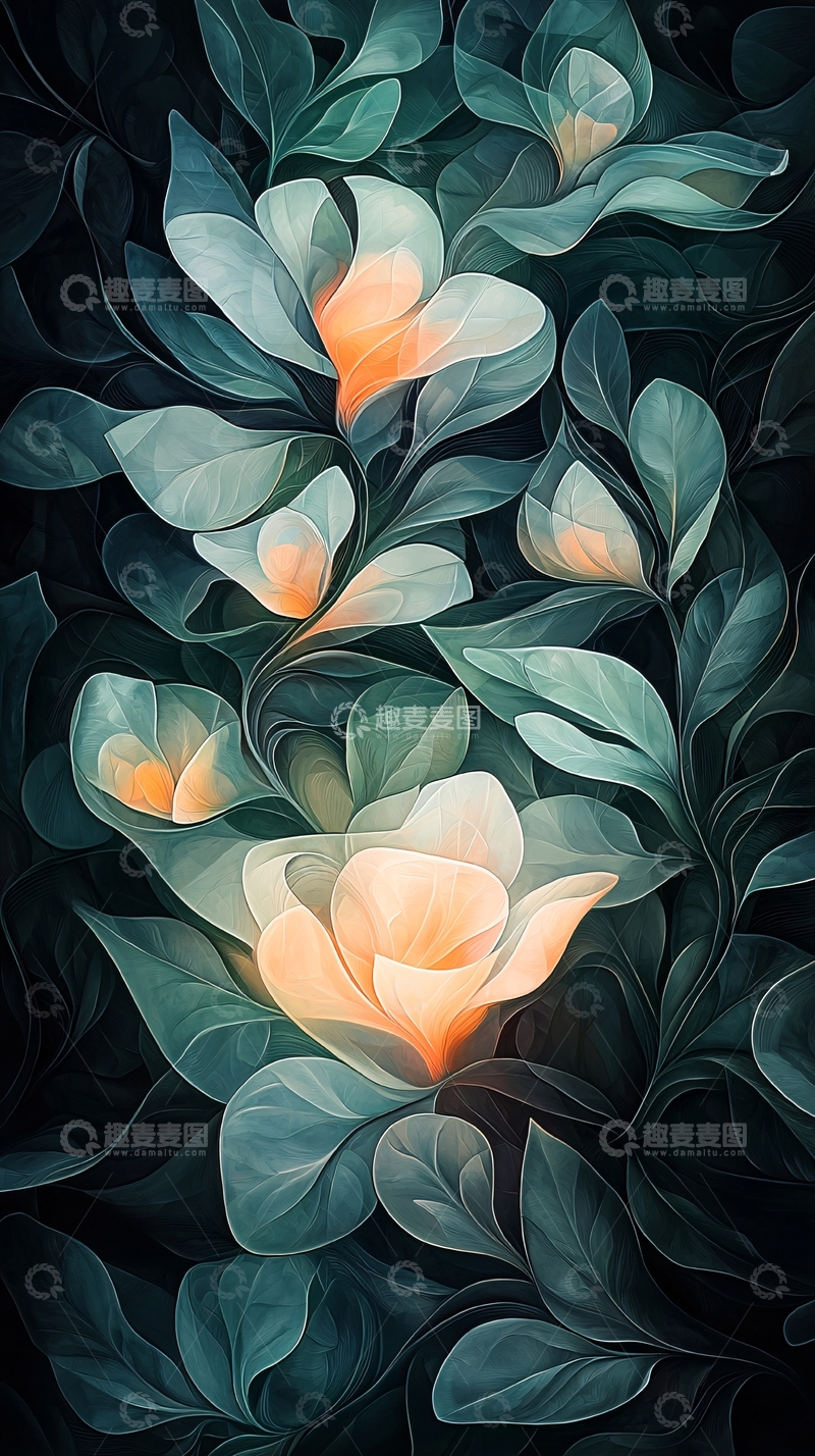 高清大图下载【趣麦麦图】梦幻花卉艺术插画背景