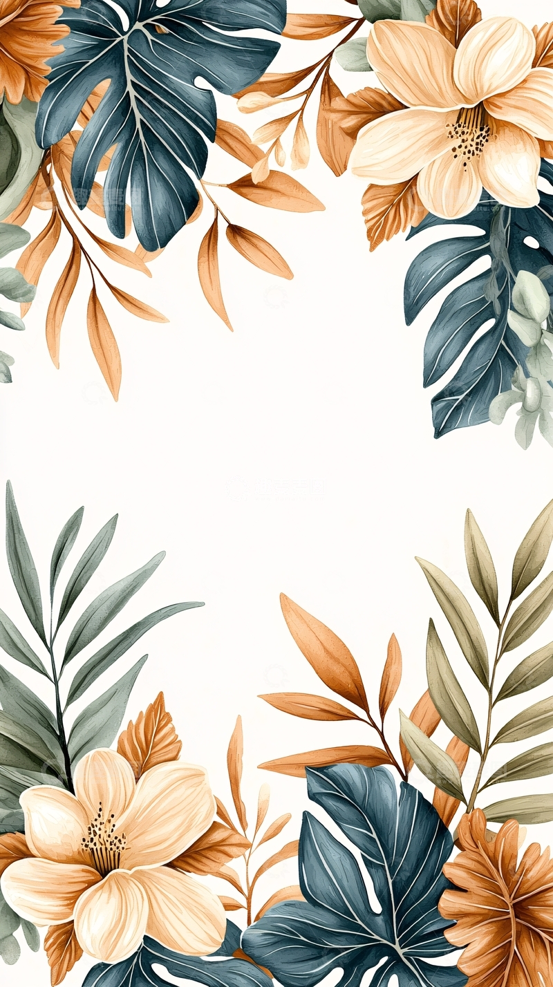 高清大图下载【趣麦麦图】热带植物花卉边框背景图