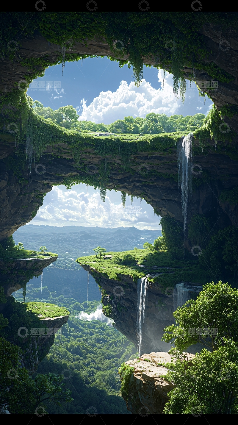 高清大图下载【趣麦麦图】梦幻悬崖瀑布自然风光