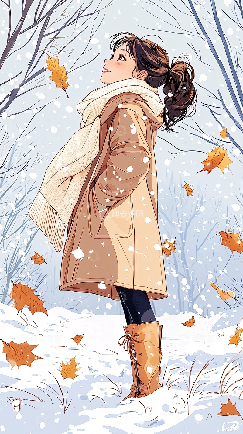 高清大图下载【趣麦麦图】冬日雪景中的女孩