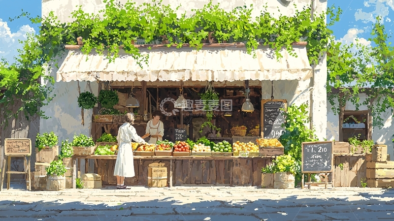 乡村市场摊位水果蔬菜