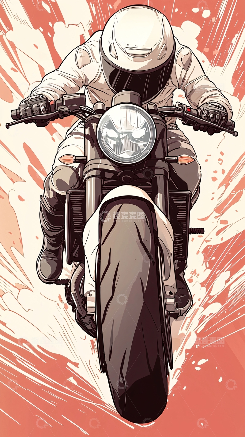 高清大图下载【趣麦麦图】摩托车手速行插画