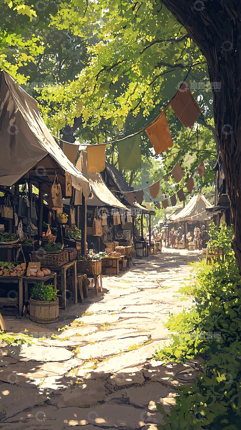 高清大图下载【趣麦麦图】夏日集市的石板路