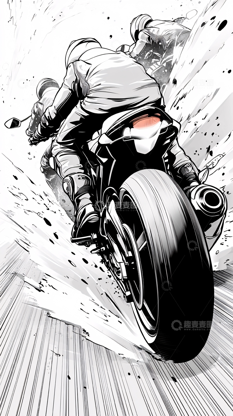 高清大图下载【趣麦麦图】疾驰中的摩托车手