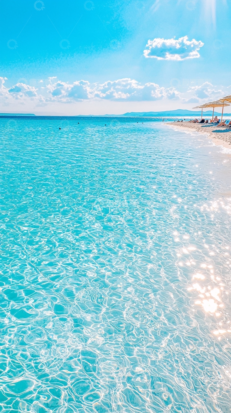 高清大图下载【趣麦麦图】清澈海滩蓝天白云