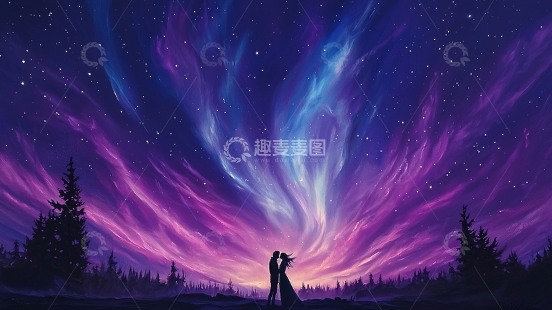 高清大图下载【趣麦麦图】星空下的浪漫情侣剪影