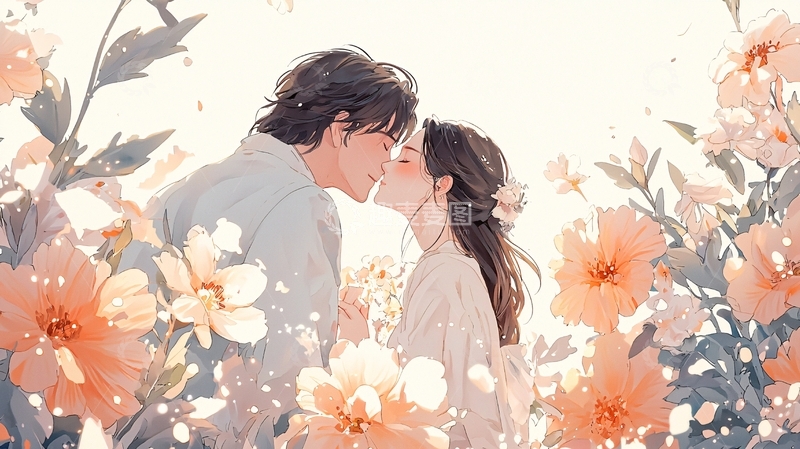 高清大图下载【趣麦麦图】情侣在花海中亲吻