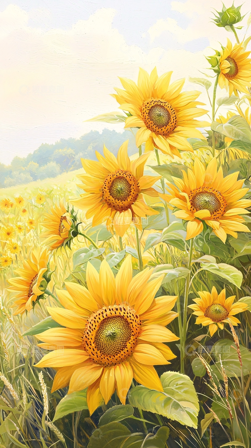 高清大图下载【趣麦麦图】向日葵田野风景画