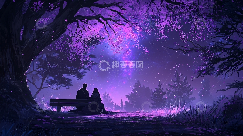 高清大图下载【趣麦麦图】紫色梦幻森林下的浪漫约会