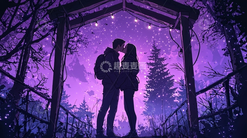 高清大图下载【趣麦麦图】情侣在星空下亲吻