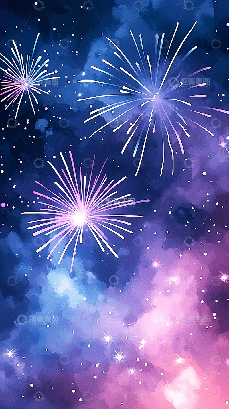 高清大图下载【趣麦麦图】烟花绽放夜空背景图