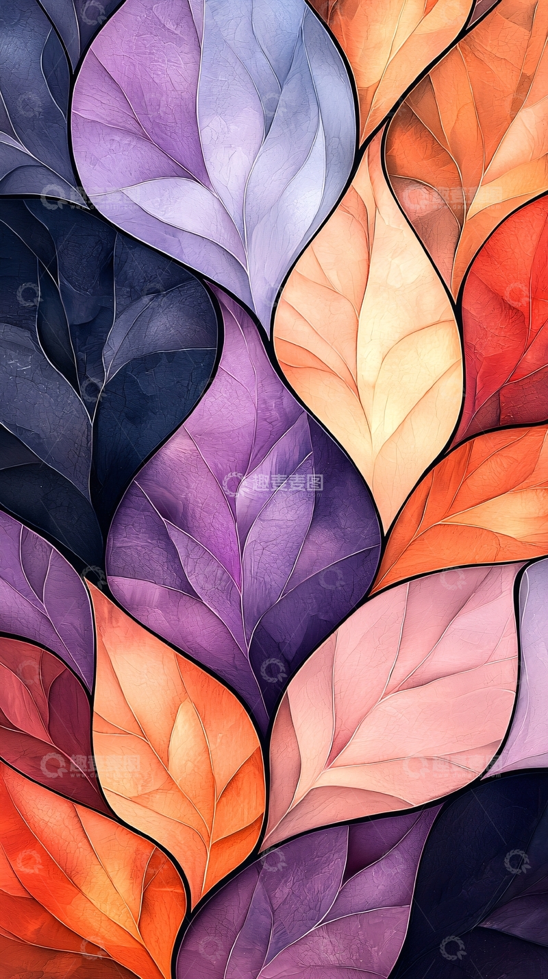 高清大图下载【趣麦麦图】抽象色彩叶子图案背景
