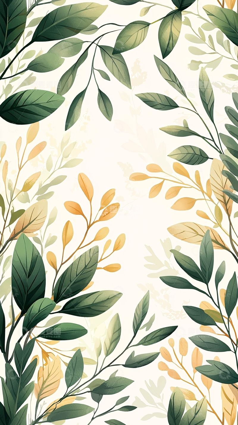 高清大图下载【趣麦麦图】秋日植物插画背景图