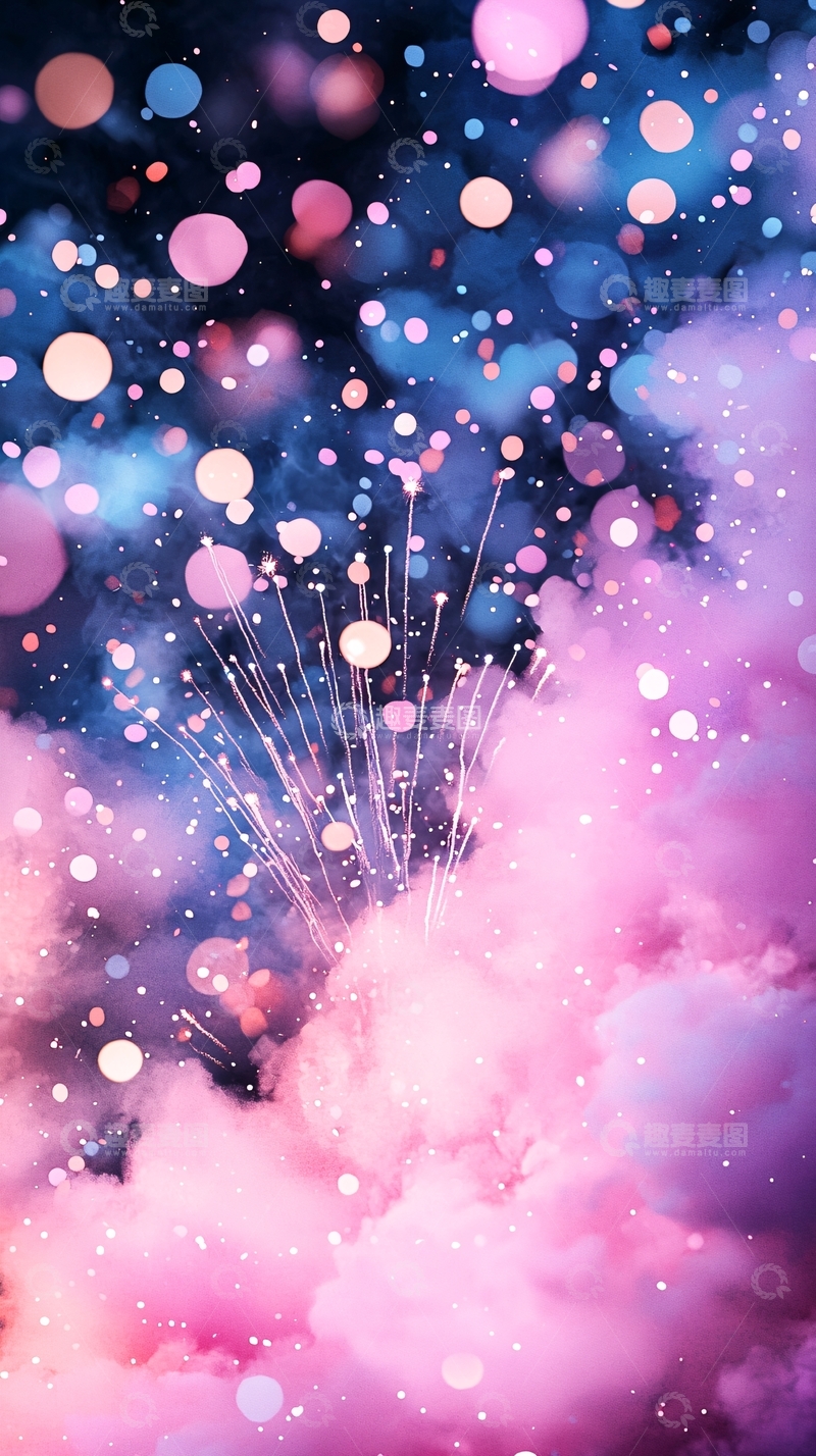 高清大图下载【趣麦麦图】梦幻烟花夜空背景