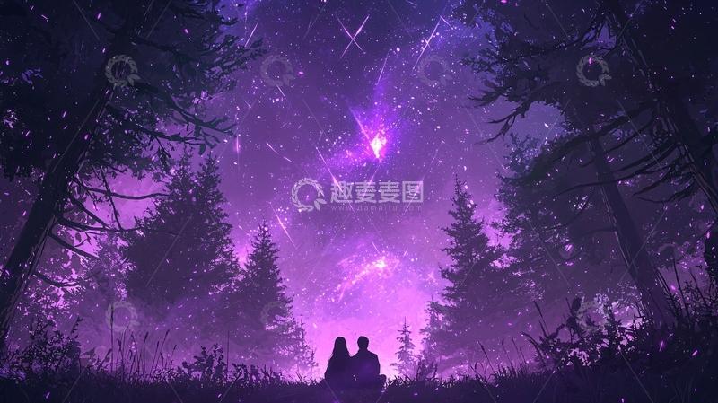 高清大图下载【趣麦麦图】森林中的流星雨浪漫场景