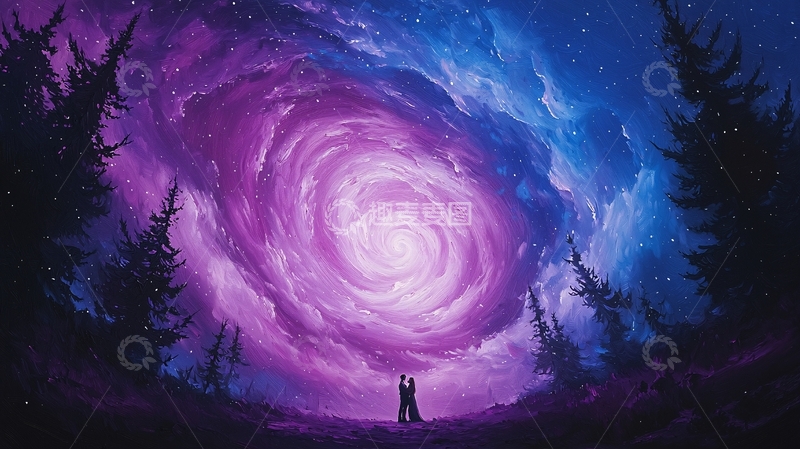 高清大图下载【趣麦麦图】梦幻星空下的浪漫情侣