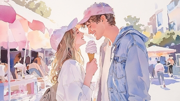 情侣冰淇淋甜蜜时光