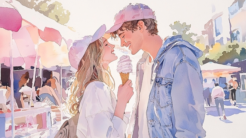 高清大图下载【趣麦麦图】情侣冰淇淋甜蜜时光