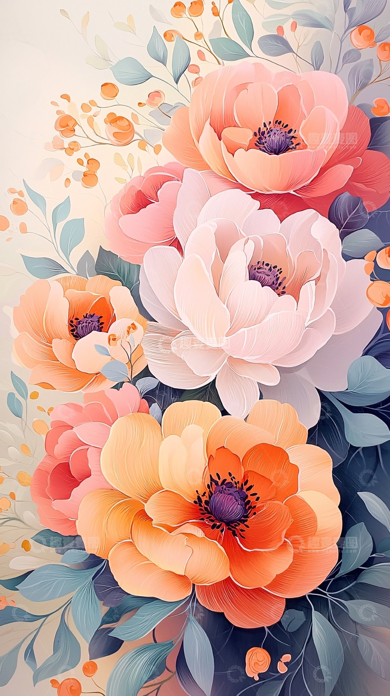 高清大图下载【趣麦麦图】橙色花卉背景插画素材