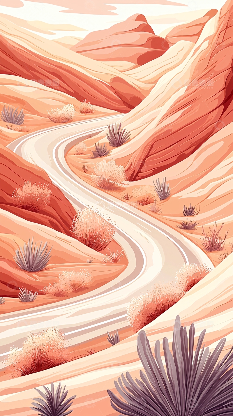 高清大图下载【趣麦麦图】沙漠蜿蜒小路风景图